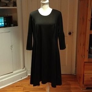 NEW H By Halston Ponte Knit Fit n Flare Dress With Pleated Sleeves